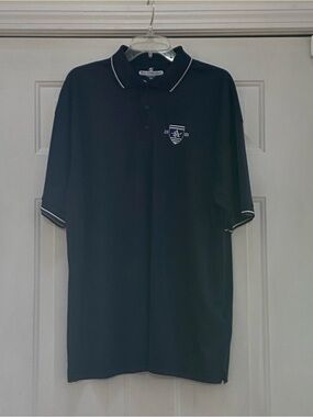 St. Anselm Hawk Hockey Polo Shirt, Navy Blue w/White Trim, Short Sleeve, Mens XL